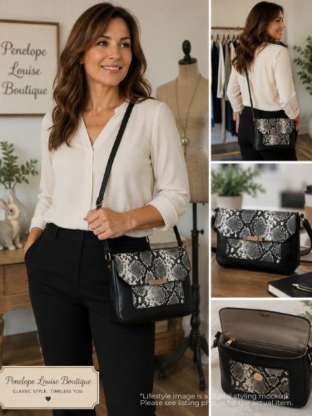 Naturalizer NWT Black Python Print Crossbody Purse | Envelope Shoulder Bag